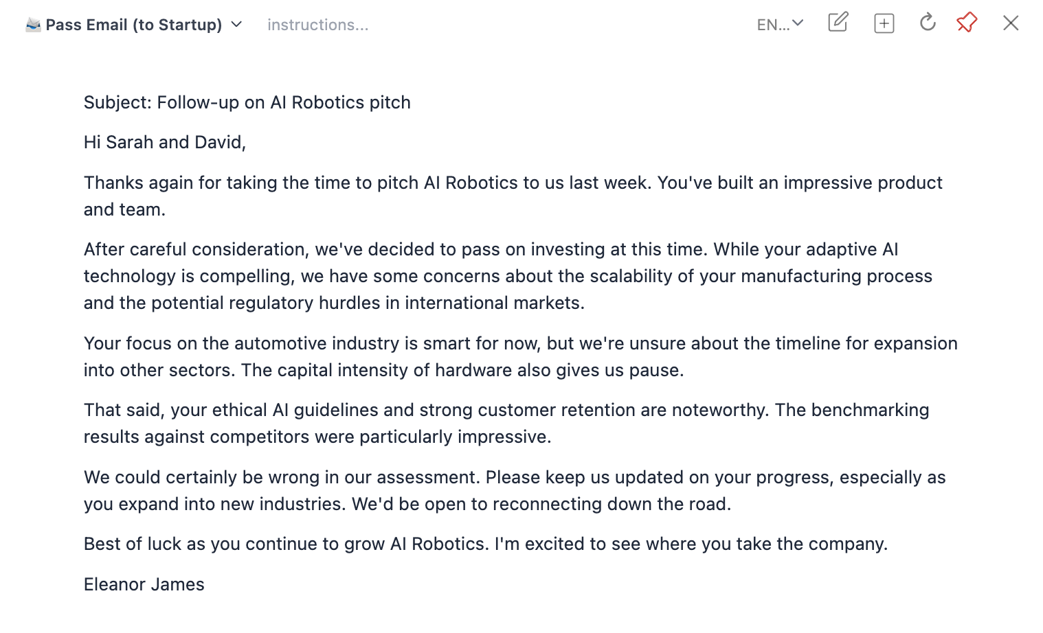Thoughtful pass emails